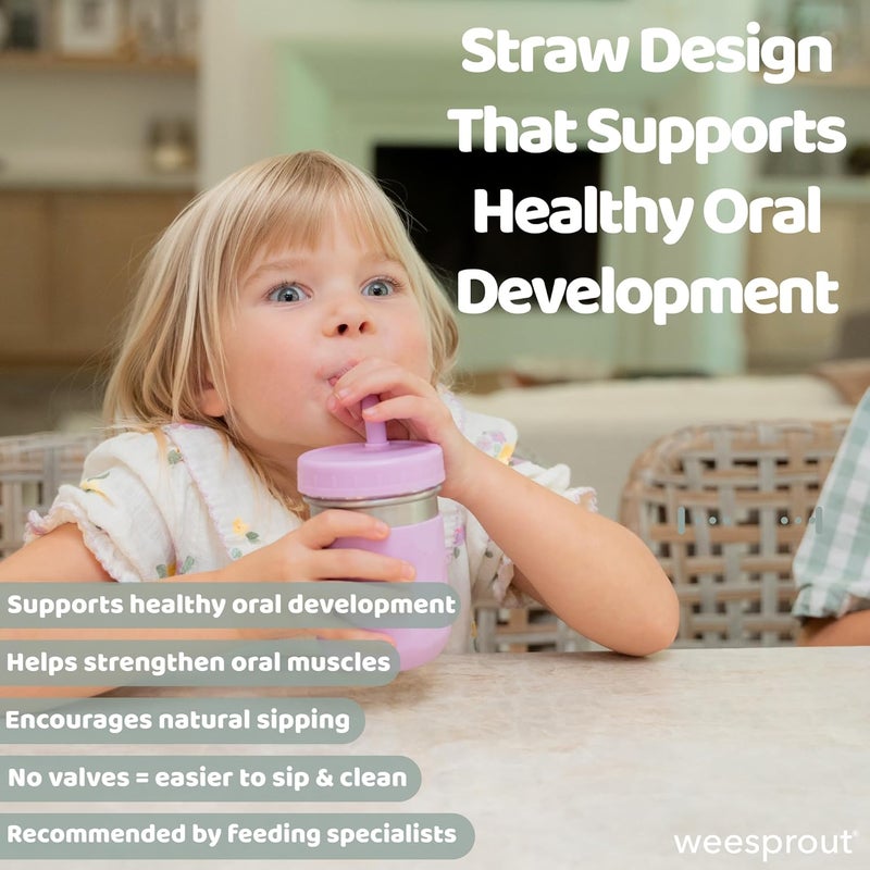 WeeSprout 2-in-1 Drinking Cups for Kids, Durable Stainless Steel Tumbler for Smoothies, Silicone Straws with Stoppers, Premium Plastic Twist Lids, Easy-Grip Sleeves, Set of 4 Dishwasher Safe Kid Cups - Image 3